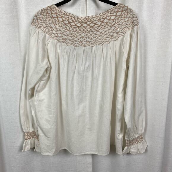 Faherty White Organic Cotton Laura Embroidered Smock Neck Blouse Sz.M NWT - Picture 12 of 16